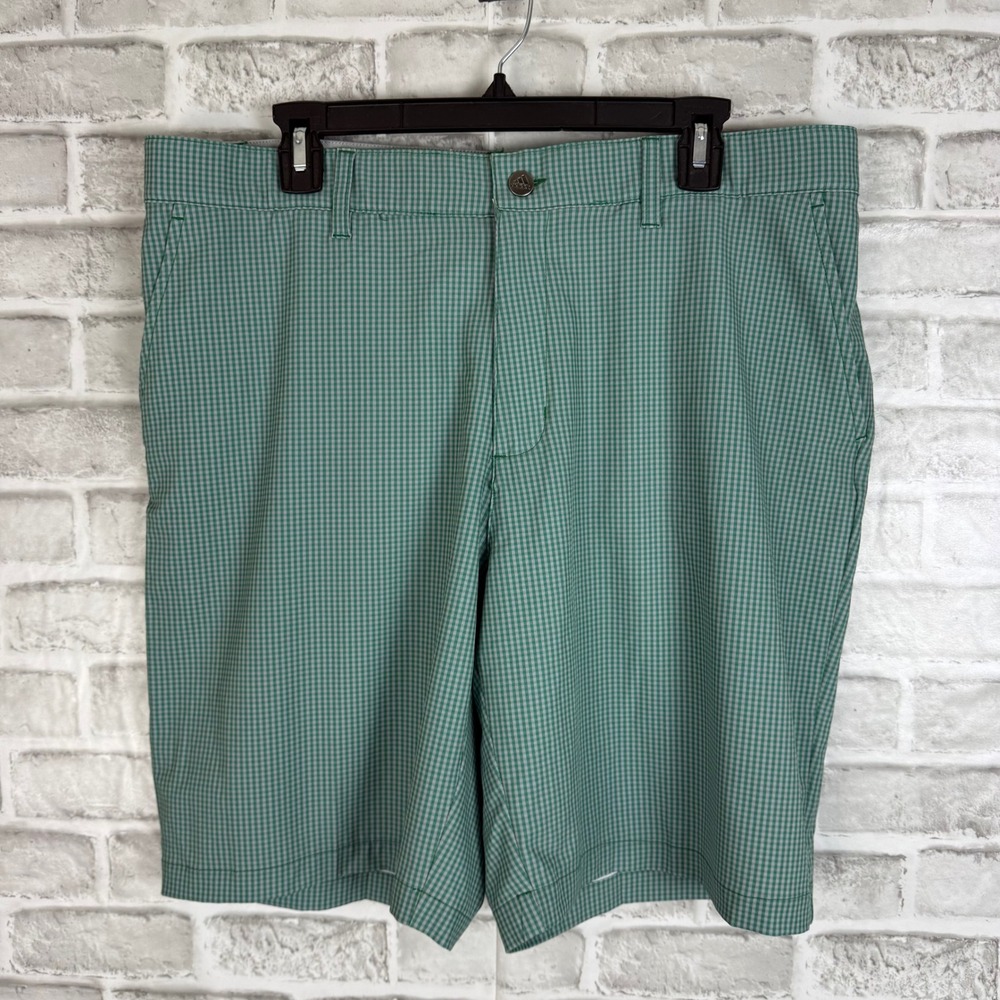 Adidas Golf Shorts Mens 36 x 9 Green White Gingham Check Performance ADVS20R767